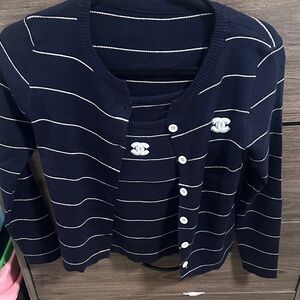 Women's Navy Striped Sweater Set size S